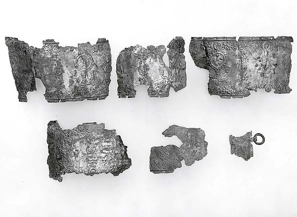 Belt fragments with deities on bulls and lions 3.94 x 29.45 in. (10.01 x 74.8 cm)